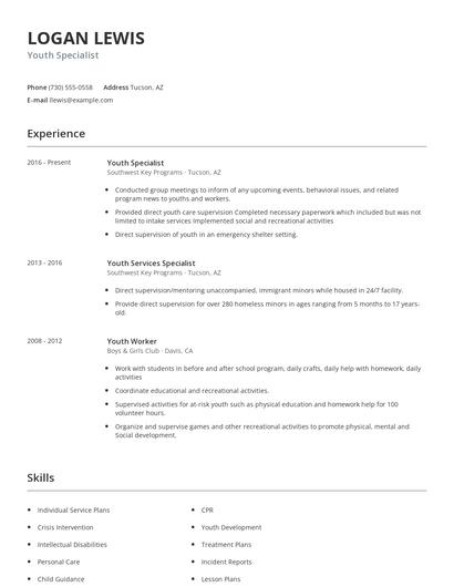 Youth Specialist Resume