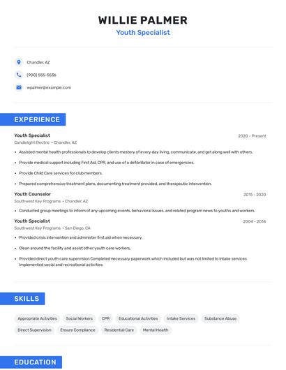 Youth Specialist Resume