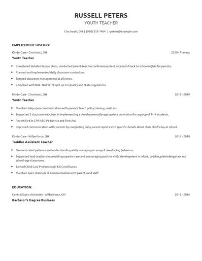 Youth Teacher Resume