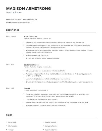 Youth Volunteer Resume