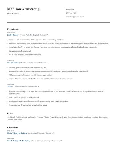 Youth Volunteer Resume