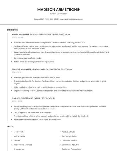 Youth Volunteer Resume