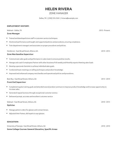 Zone Manager Resume