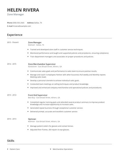 Zone Manager Resume