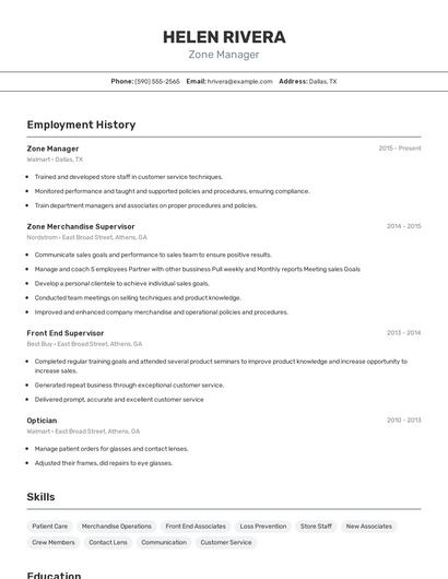 Zone Manager Resume