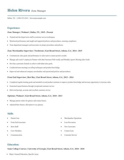 Zone Manager Resume