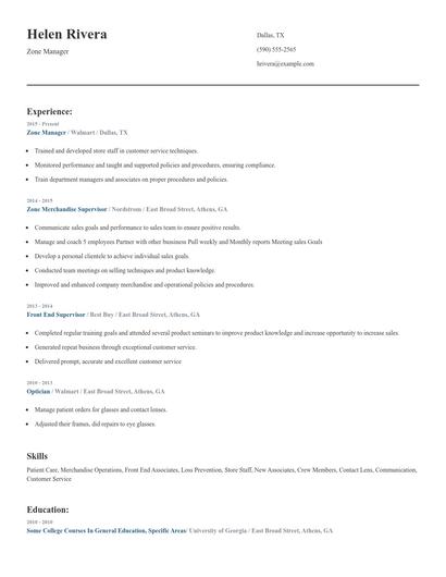 Zone Manager Resume