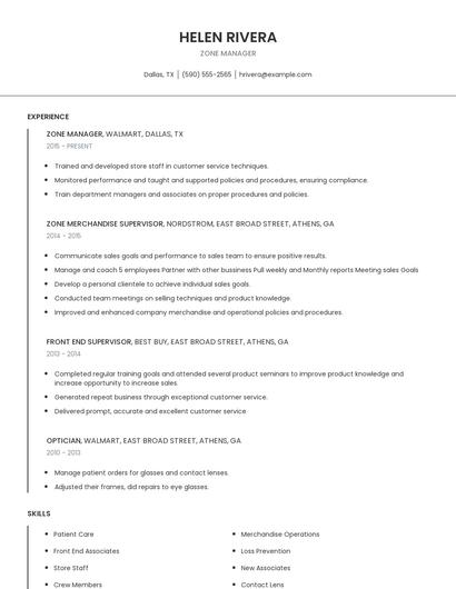 Zone Manager Resume