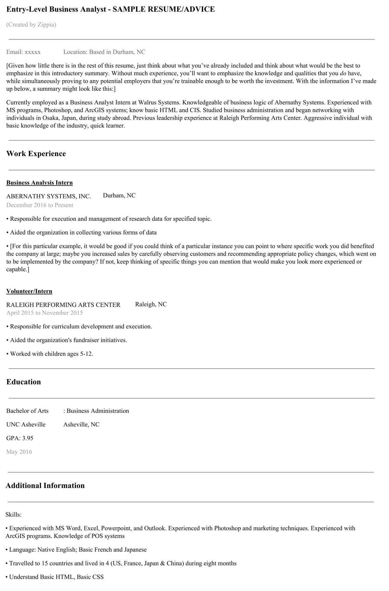 how to write a resume for business analyst position