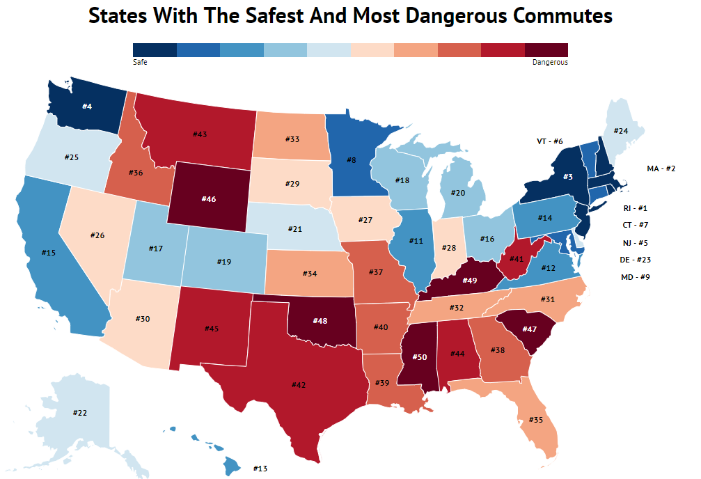 The States With The Safest And Most Dangerous Commutes Zippia