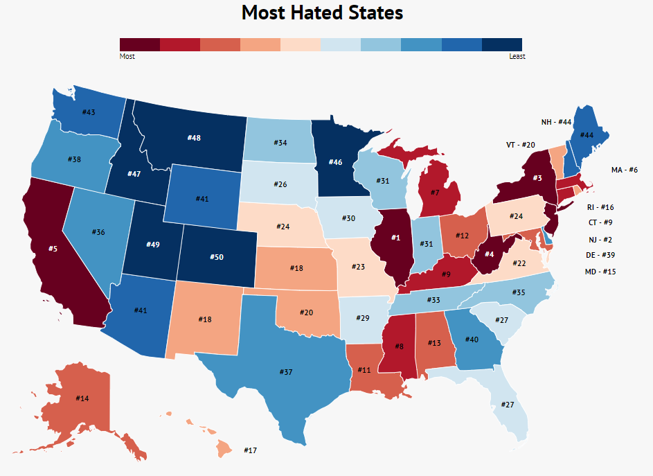 The Most And Least Hated States According To Its Neighbors And