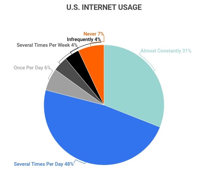 What percentage of Americans are on the internet?