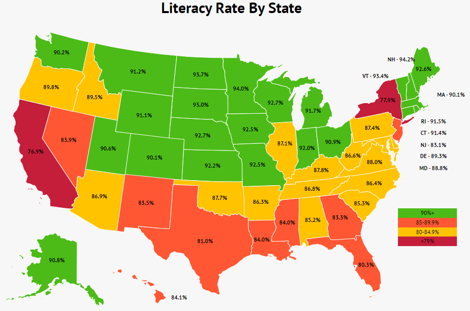 literacy rate by state map