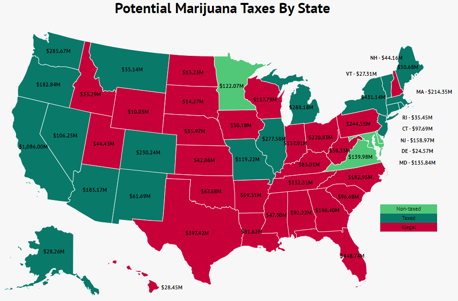 potential marijuana taxes by state map